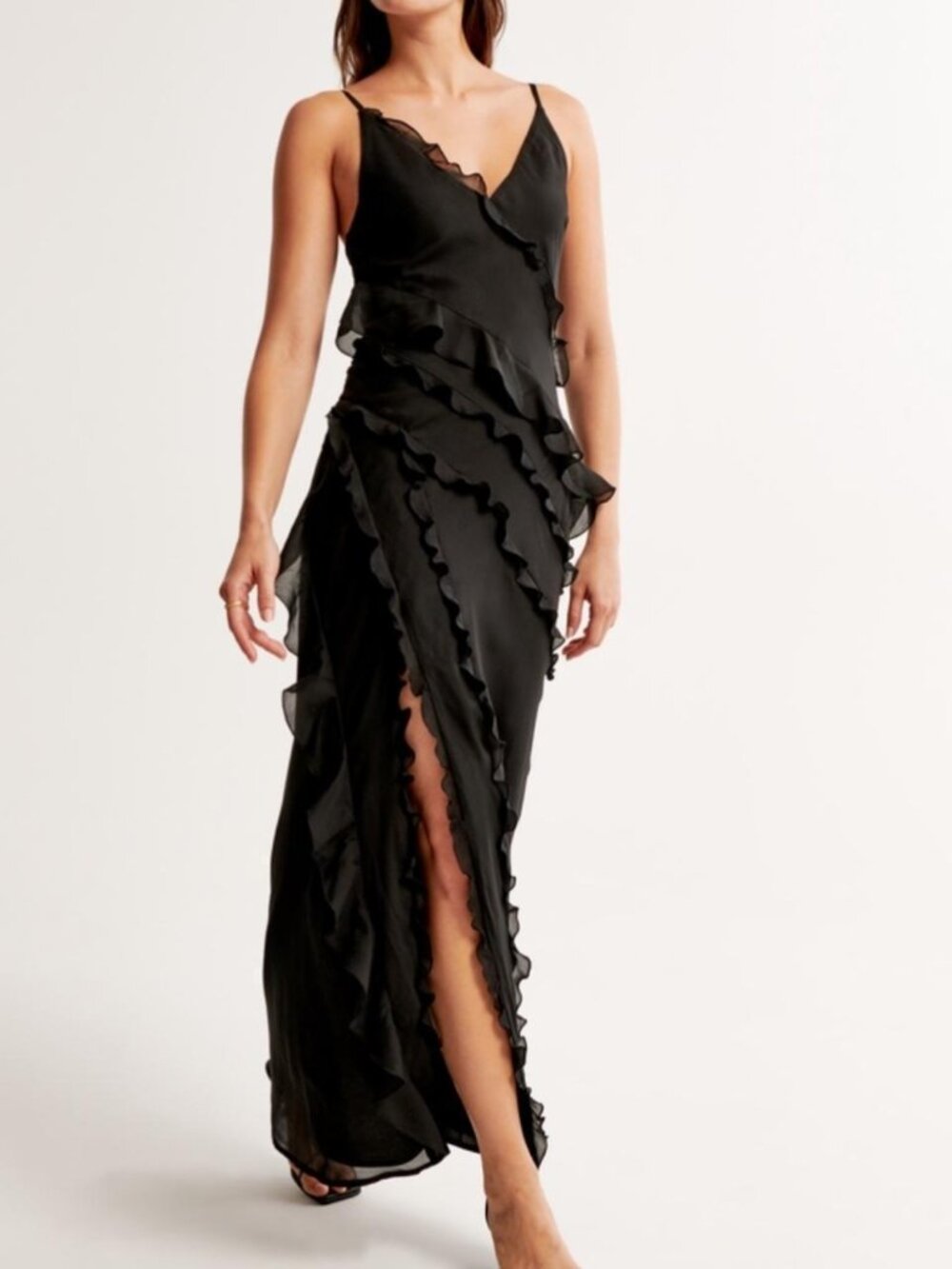 Abercrombie & Fitch Women's Black Asymmetrical Ruffle Dress XS P